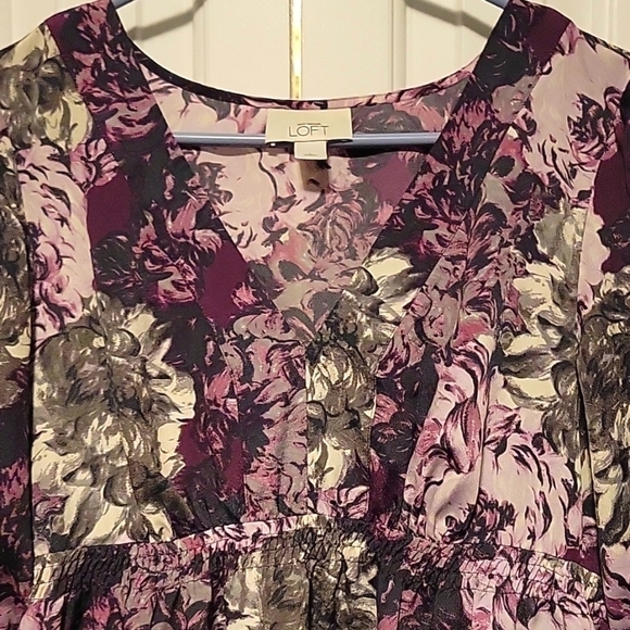 Ann Taylor Loft Purple Gray Boho Blouse Large - Picture 2 of 5